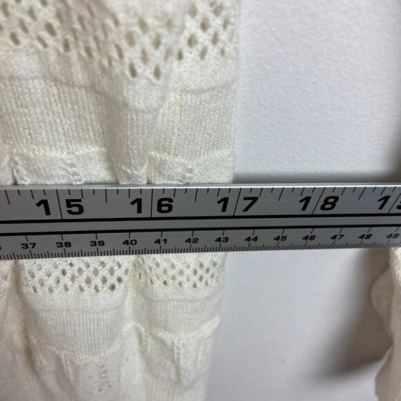 Banana Republic White Eyelet Knit Cardigan Sweater Size Large Open Front Minimal - Picture 10 of 13
